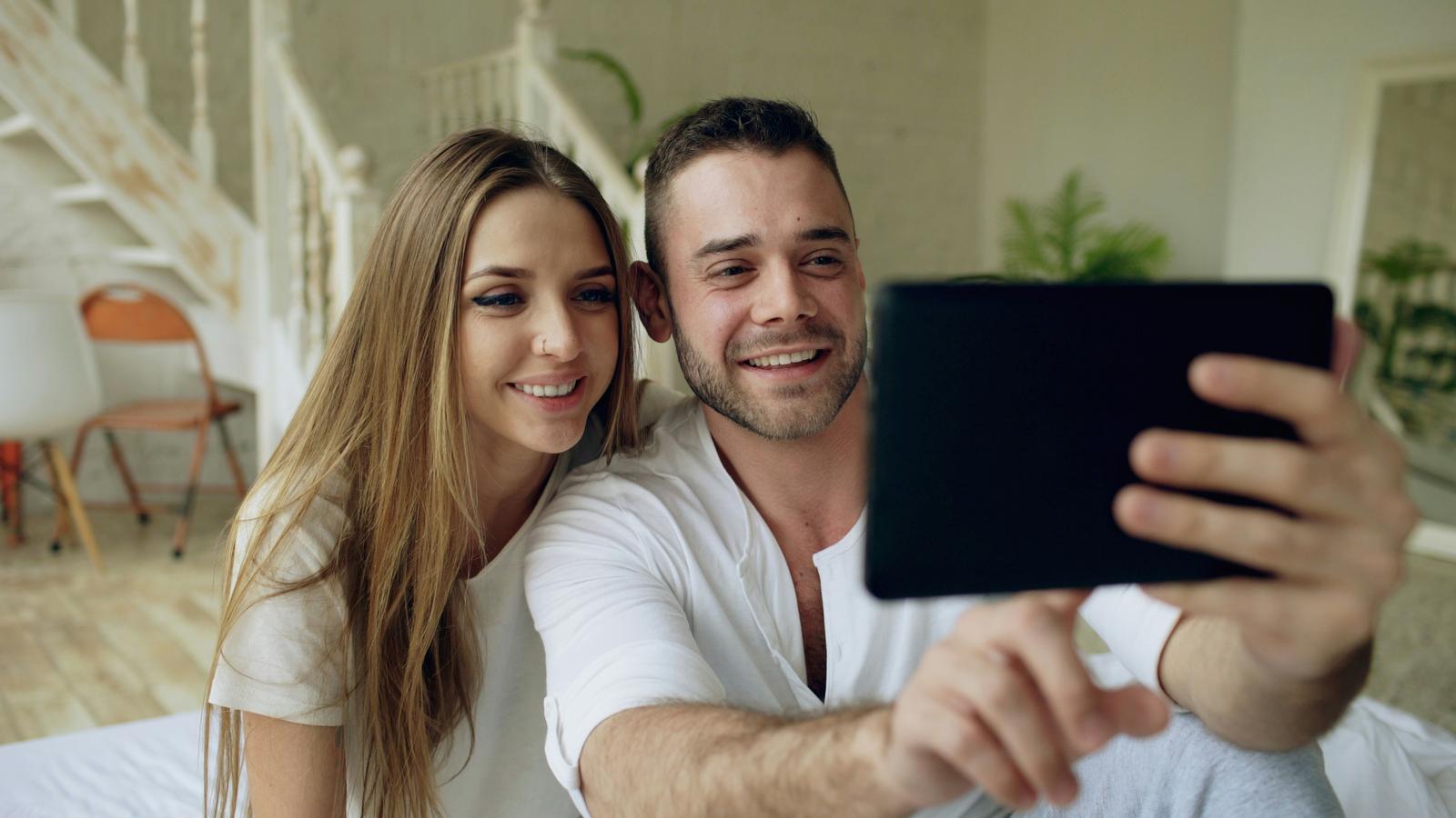Couple using tablet together