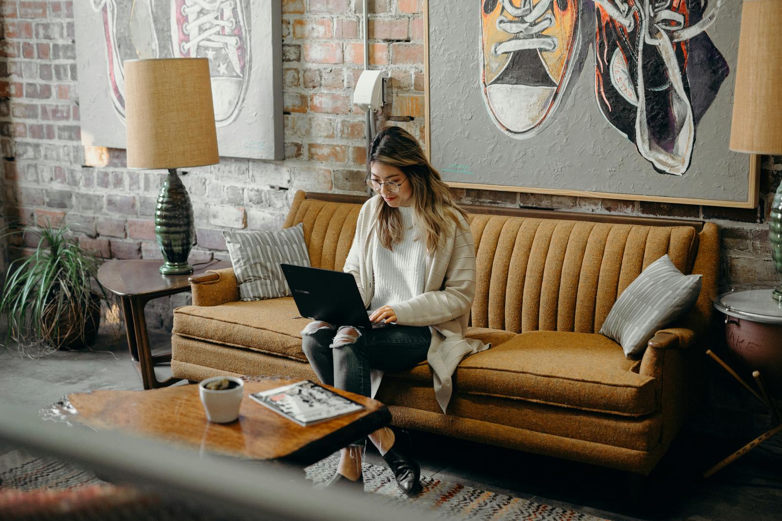 Young woman browsing safely on laptop
